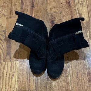 Vince camuto Webey black suede boot with gold accents
